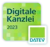 Grünes Siegel von DATEV mit der Aufschrift Digitale Kanzlei 2023